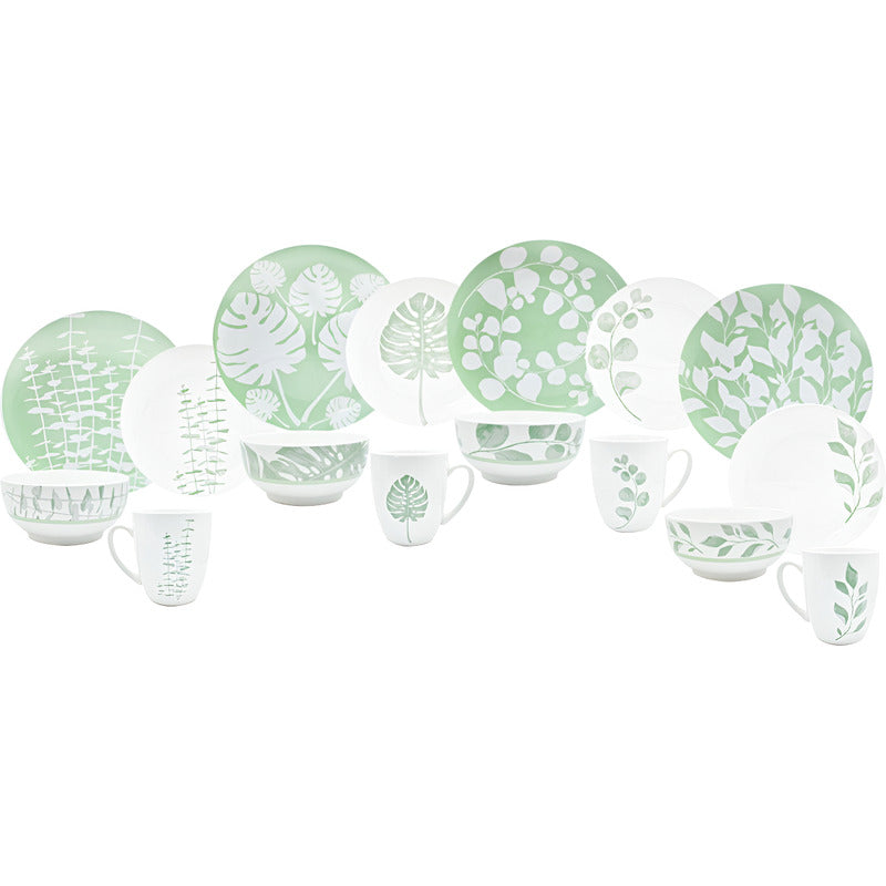 Vajilla Porcelana Fina Alemana Naturaleza Botánica 4p 16pzas Color Blanco/azul