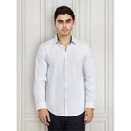 Camisa Slim Fit Para Hombre Mod. B51311 Marca Bobois® Azul Claro Geométrico Xg