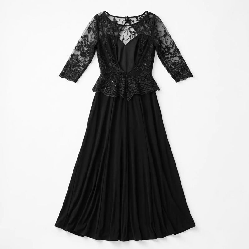 Vestido Largo De Noche Para Mujer Mod.8798 Marca Massima® Negro Lisa 8