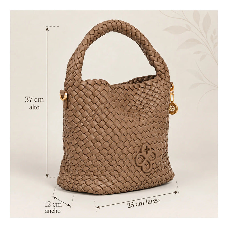 Bolso Crossbody Para Mujer Mod. Ji2413 Marca Jaime Ibiza® Marrón Trenzado Níquel