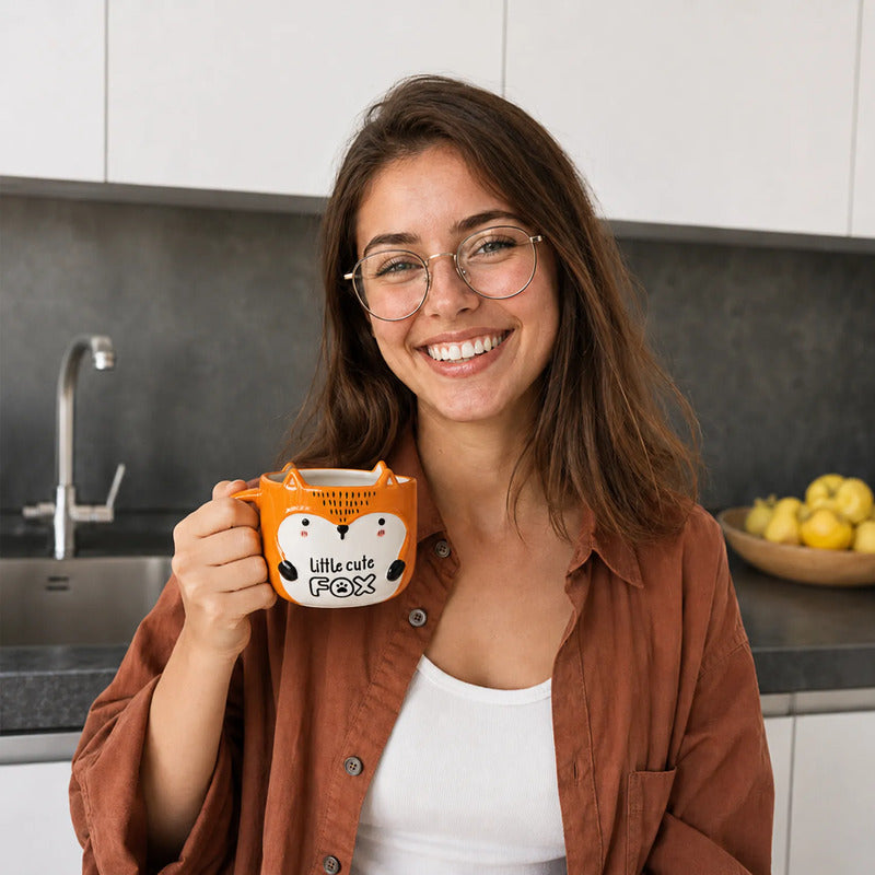 Taza Tarro De Cerámica 420ml Diseño Little Cute Zorro 3d Naranja Oscuro Zorro 3d