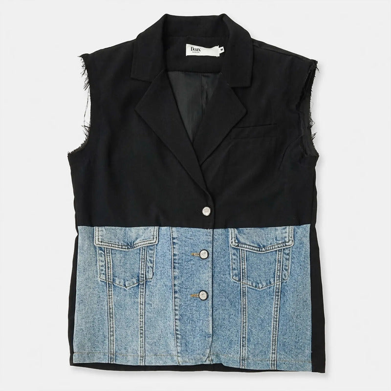 Chaleco Holgado Casual Para Mujer Dxv0368 Marca Doux® Multicolor Lisa G