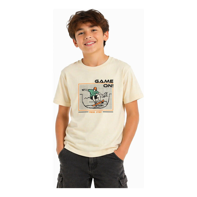Playera Casual De Algodón Juvenil M.6040 Nakutavake Mayoral® Beige Game On 14 Estampa Localizada