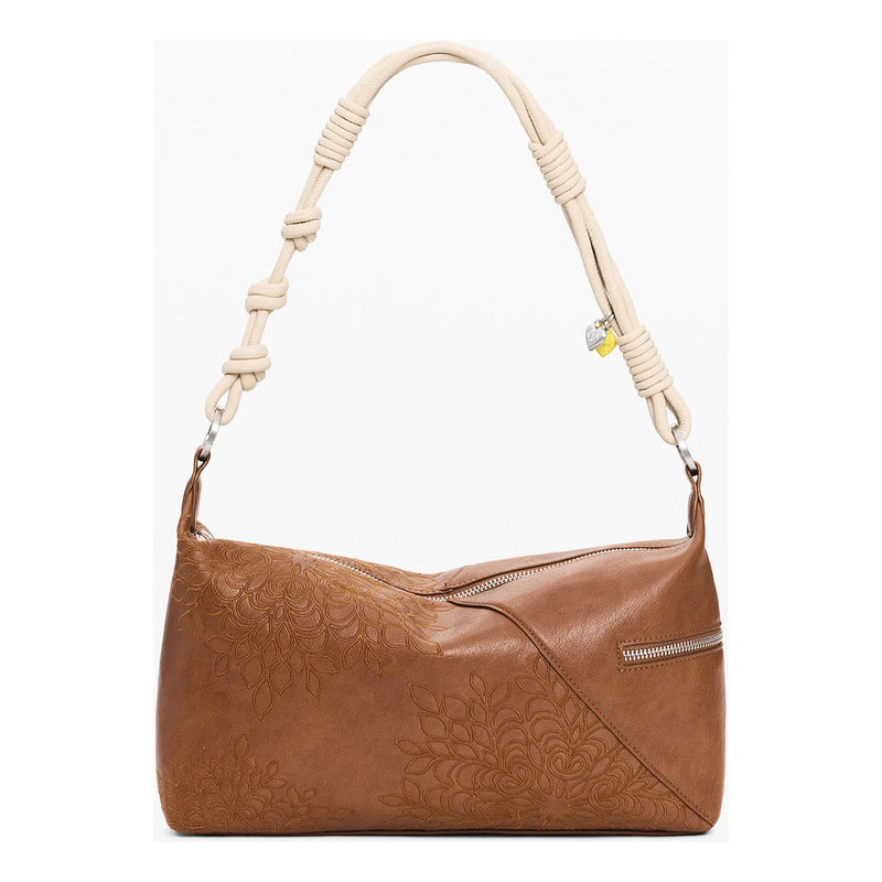Bolso Para Mujer Con Bordado Mod.26saxp Marca Desigual® Chocolate Bordado Níquel Beige
