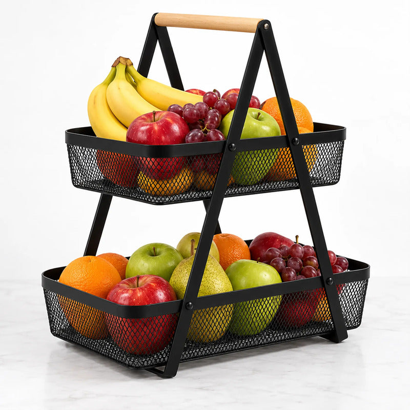 Frutero De Doble Piso Rectangular De Malla De Hierro Nuvó® Negro 1759-166