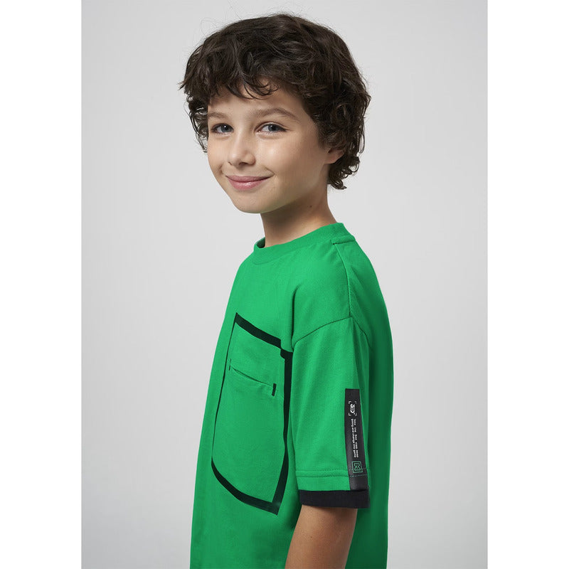 Playera Oversize Fit Para Niño Mod.6046 Marca Mayoral Clorofila Líneas 8 Años Lisa