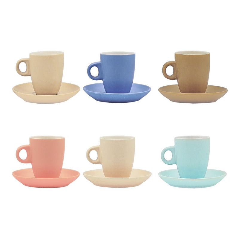 Set De 6 Tazas+platos De Porcelana Mod.1767 Rosa/multicolor Tazas