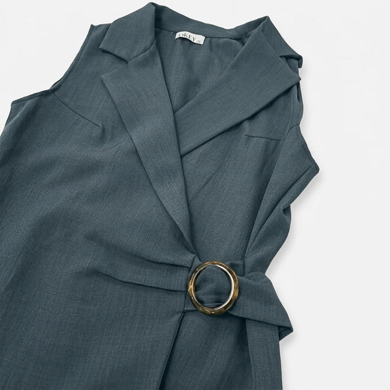 Conjunto Formal Para Mujer Mod.3541 Marca Okey® Azul Petróleo Lisa 32