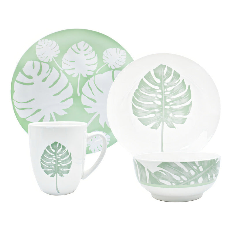 Vajilla Alemana De Porcelana Fina Botánica 16pz Kaiser® Blanco/azul