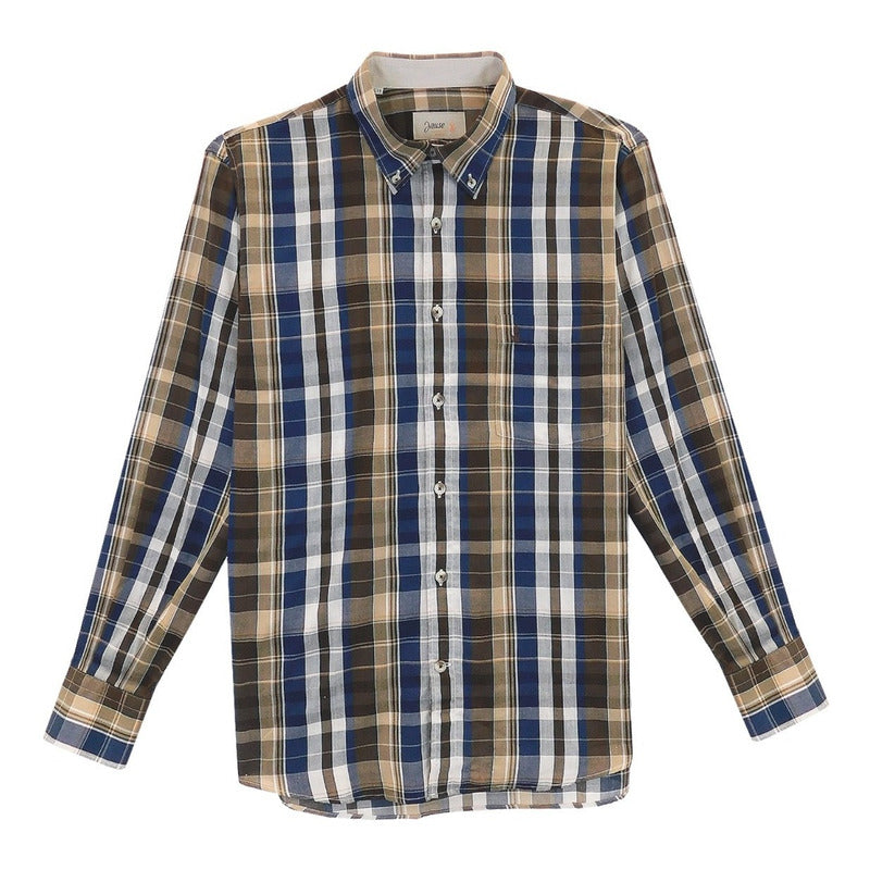 Camisa Manga Larga Para Hombre Mod.71078 Marca Jause® Chocolate Geométrico Ch