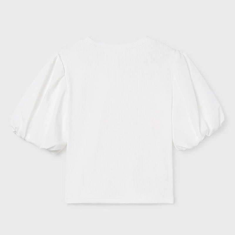 Blusa Mangas Abullonadas Para Niña Mod.6001 Marca Mayoral® Crudo Lisa 10 Años