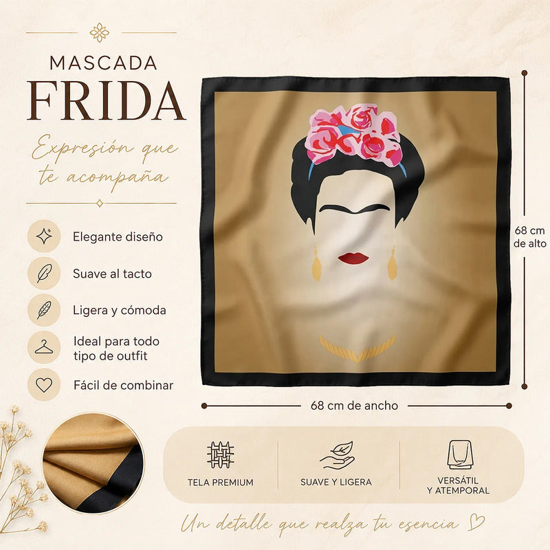 Mascada Ejecutiva De Satín Cuadrada Fina Para Mujer Multicolor Frida Unitalla