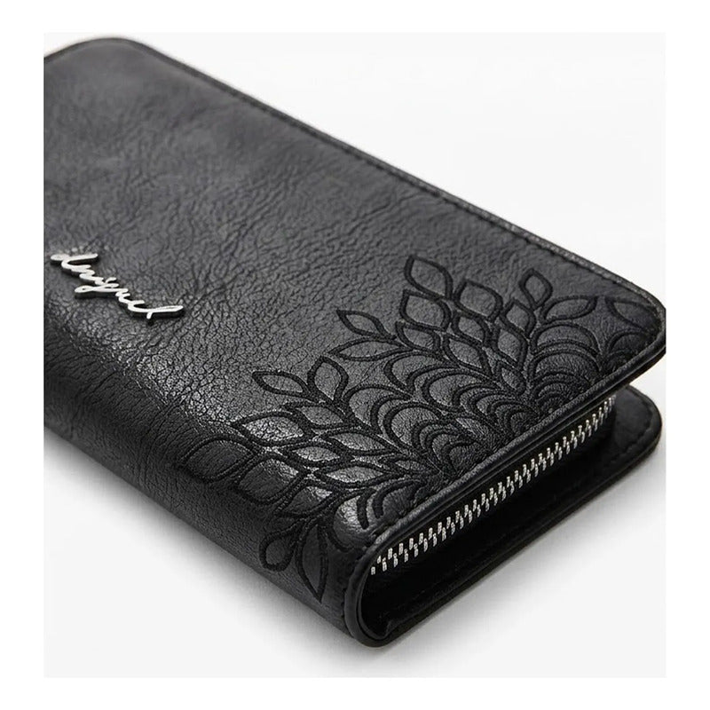 Cartera Mediana Con Bordado 26sayp2 Marca Desigual® Negro Floreado