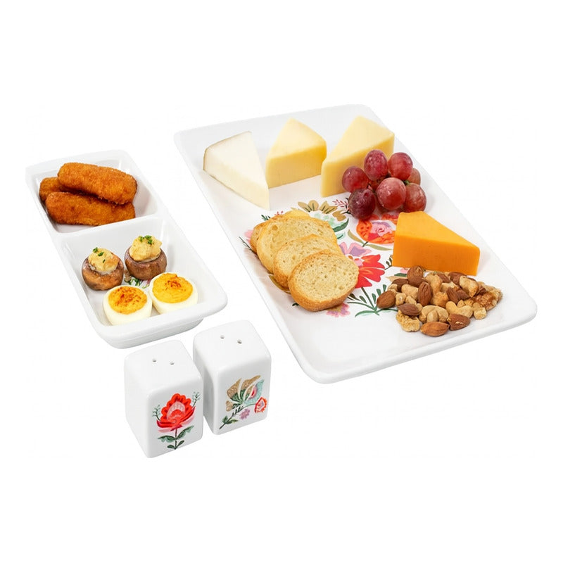 Set De Servicio Cerámica 4 Pzas Marca Crown Baccara Mod.kalo Blanco Floreado