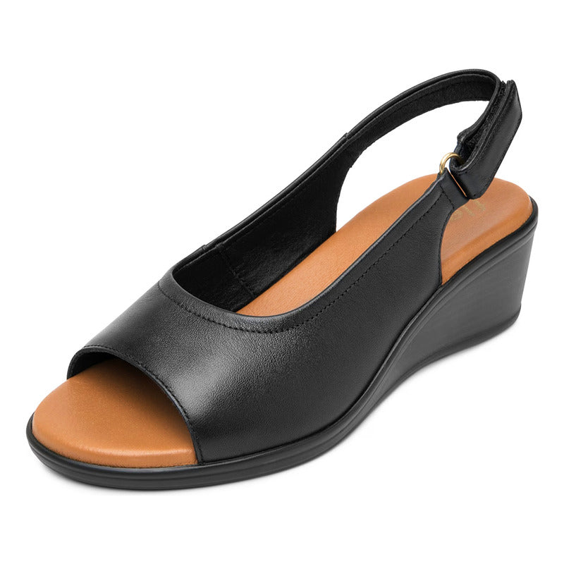 Sandalia Cuña Baja Para Mujer Mod.123717 Marca Flexi® Negro Liso 25.5 Mx