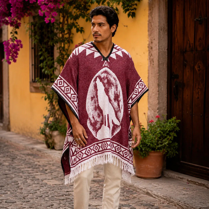 Jorongo Gaban Artesanal Mexicano Colores Lobo Vino Lobo Xg