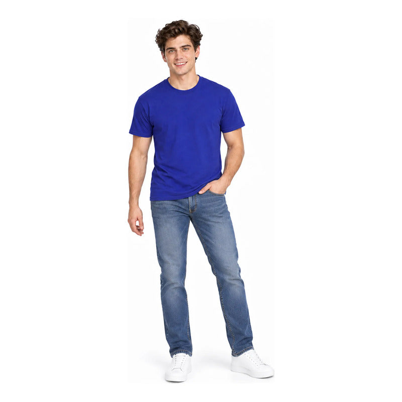 Playera Casual Básica Unisex Mod. 4148 Marca Skannda® Azul Lisa Ch