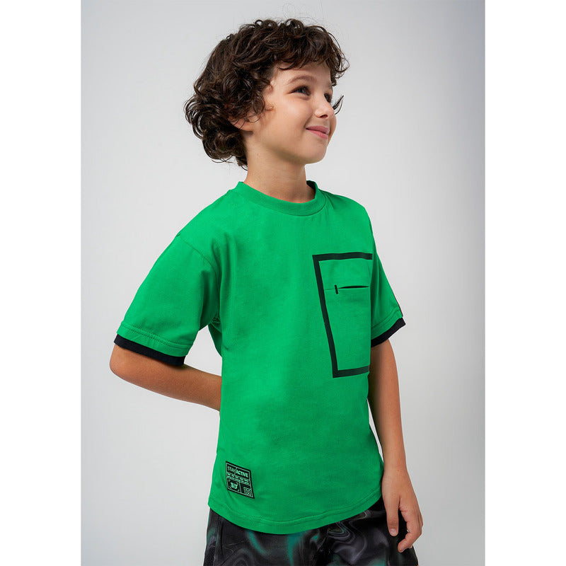 Playera Oversize Fit Para Niño Mod.6046 Marca Mayoral Clorofila Líneas 14 Años Lisa