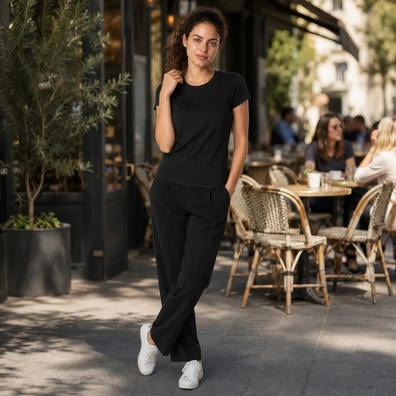 Blusa Básica Suave Casual Para Mujer Apx-0213 Marca Aspik® Negro Liso Eg