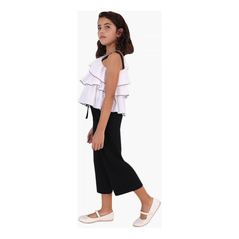 Pantalón Cropped Con Lazada De Punto Roma Mod.6577 Mayoral® Negro Liso 16