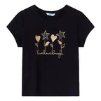 Playera Casual Para Niña Mod.854 Marca Mayoral® Negro Flores 14 Estampa Localizada