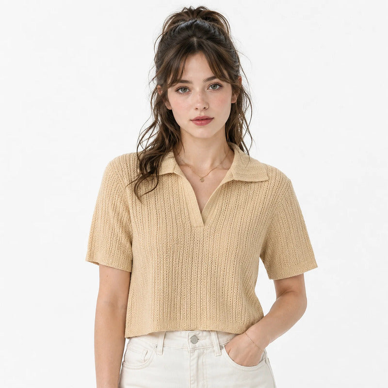 Blusa Holgada Ligera Para Mujer Mod. S1192 Marca Julys® Nude Geométrico Ch