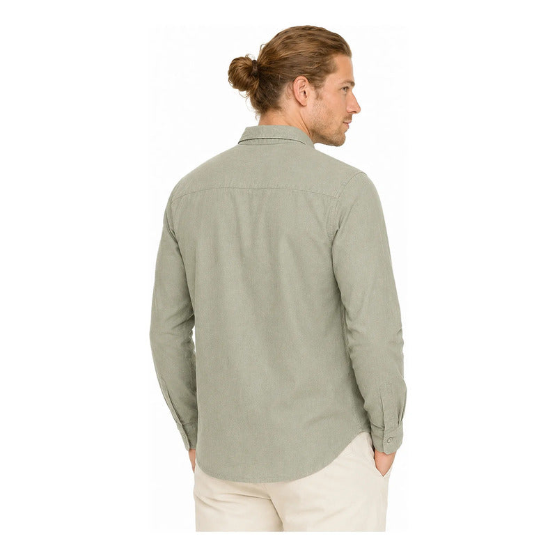 Camisa Lino Regular Fit Para Hombre Mod. Le2604 Roosevelt® Olivo Lisa M