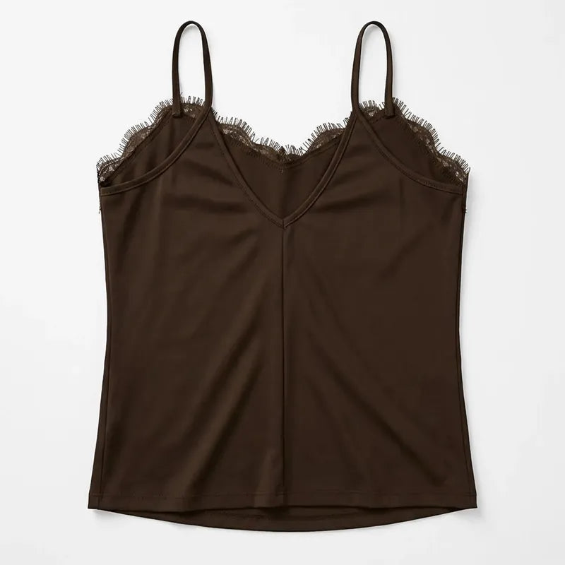 Blusa Casual Con Encaje Para Mujer Mod.4420 Marca Exotica® Marrón Lisa G