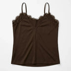 Blusa Casual Con Encaje Para Mujer Mod.4420 Marca Exotica® Marrón Lisa Ch