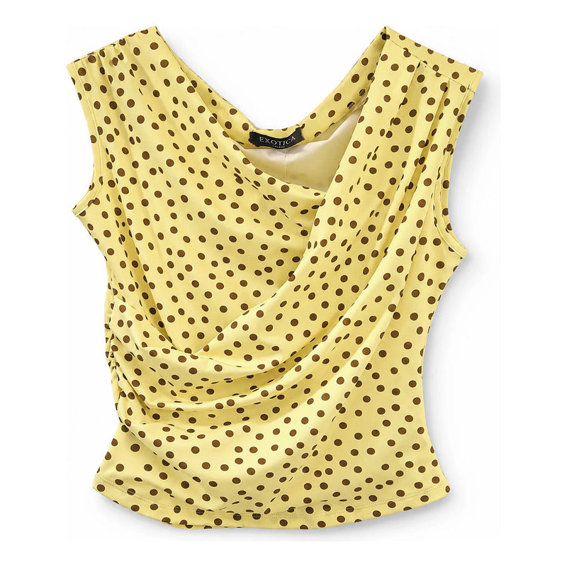 Blusa Cuello Drapeado Cruzado Para Mujer 4403 Marca Exotica® Amarillo Lunares Eg