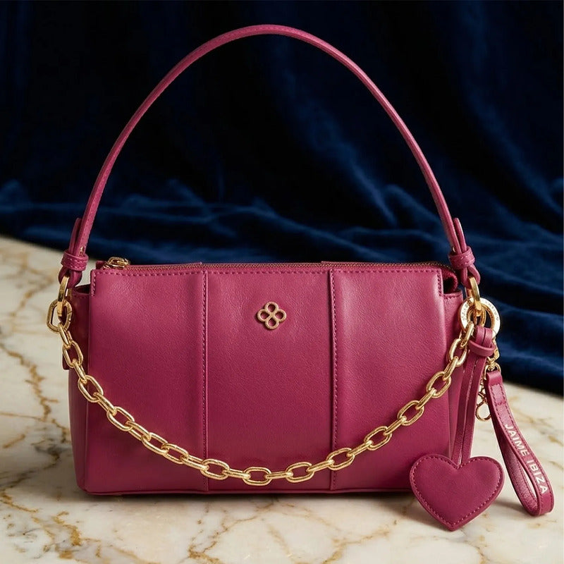 Bolso Crossbody Para Mujer Mod. Ji 2896 Marca Jaime Ibiza® Rosa Chicle Lisa Níquel
