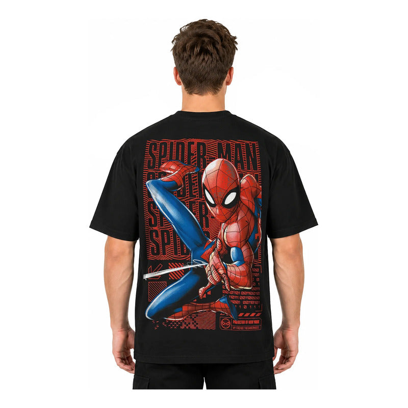 Playera Oversize Fit De Hombre Spider Mascara De Latex® Negro Spider G Lisa