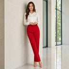 Pantalón Semi Formal Para Mujer Mod.185-23 London Fashion® Cereza Lisa Ch