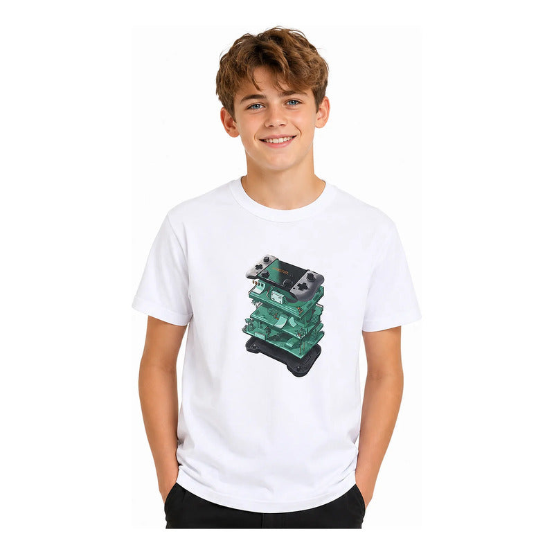 Playera Casual Para Niño Mod.6033 Marca Mayoral Nukutavake® Blanco Videojuego 18 Años Lisa