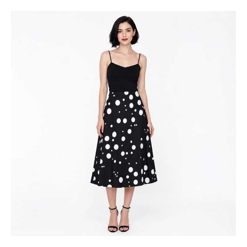 Falda Midi Para Mujer Mod. 4138pd Marca Exotica® Negro Lunares M