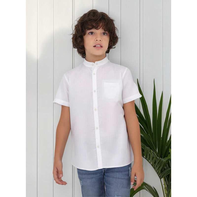 Camisa Cuello Mao Para Niño Mod.6113 Marca Mayoral® Blanco Liso 18 Años