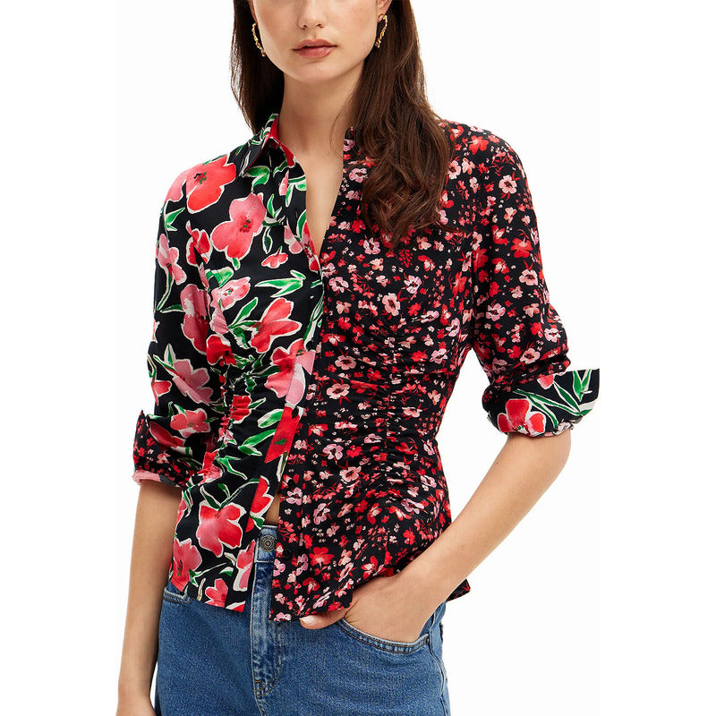 Camisa Fruncido Delantero Para Mujer 24swcw15/3000 Desigual® Multicolor Floreado Xl