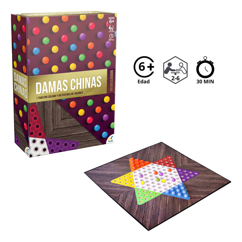 Juego Damas Chinas Clásico Con Tablero Y 60 Esferas De Colores - Para 2 A 6 Jugadores