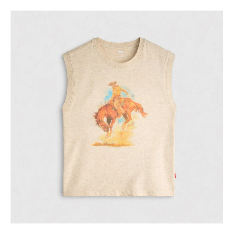 Playera Boxy Tank Para Dama Mod. 001mw0004 Marca Levis® Beige Rodep Xch Estampa Localizada