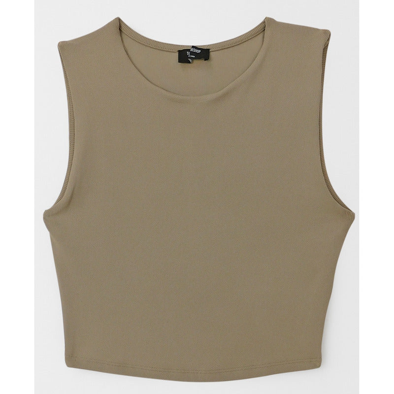 Top Canale Casual De Mujer  Mod.tw1320 The Workshop® Marrón Claro Canalé M