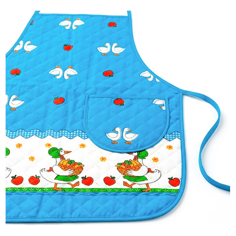 Mandil Delantal Ajustable Multiusos Repelente 65x50cm Celeste Patos