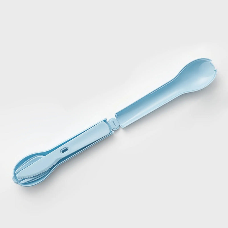 Set Cubiertos Portatil Cuchara+tenedor+cuchillo De Plastico Celeste 1819-24