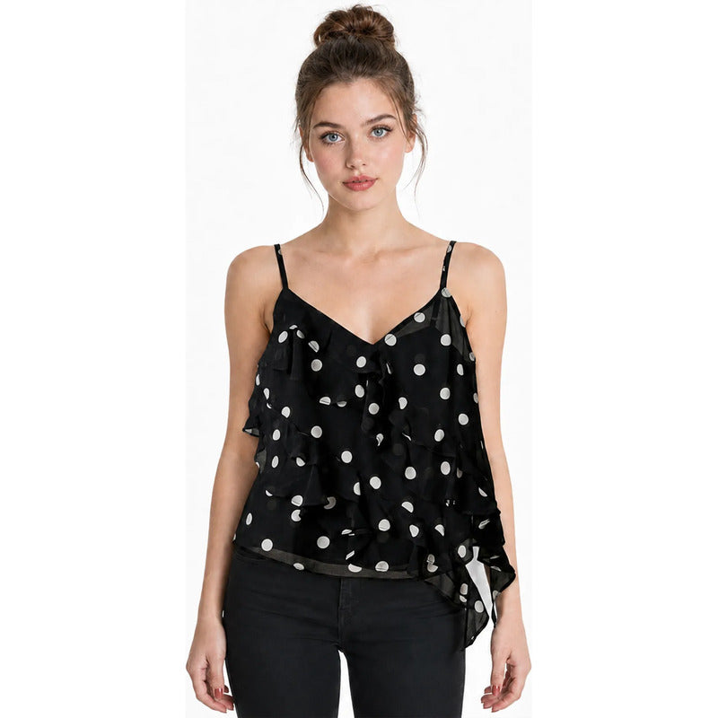 Blusa Tipo Gasa Con Holanes Para Mujer Mkmb0167 Mako & Co® Multicolor Lunares M