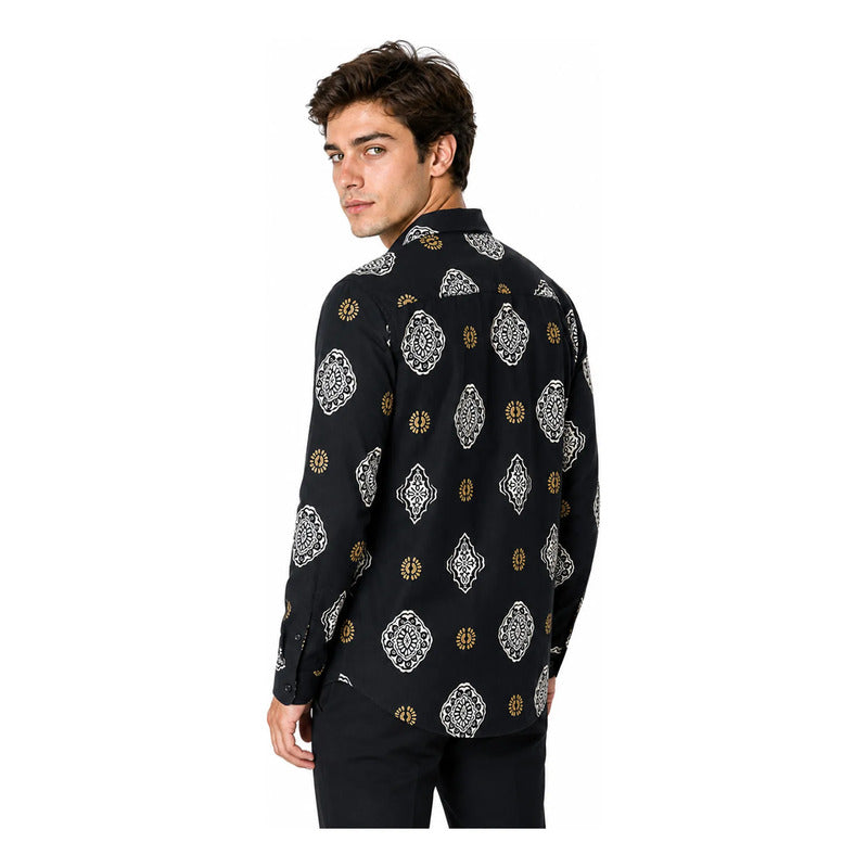 Camisa Casual Para Hombre Mod. B45519 Marca Bobois® Multicolor Geométrico M