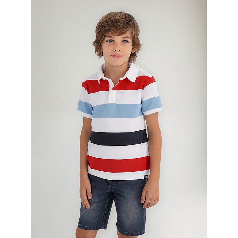 Camisa Tipo Polo Para Niño Mod.6101 Marca Mayoral® Multicolor Rayas 12