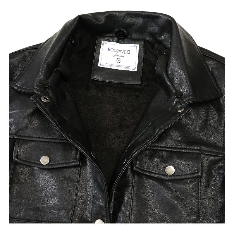 Chaqueta Casual Tipo Piel Para Dama M.shila-2502 Roosevelt® Negro Xg Lisa