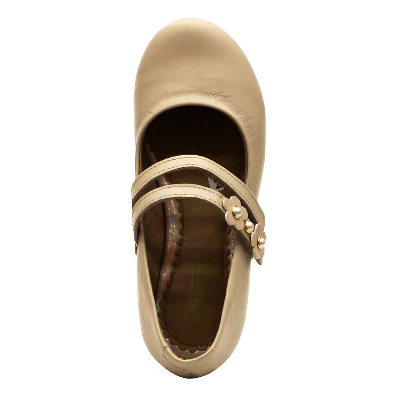 Flats Casuales Para Niñas Mod.45106l Marca Coqueta Y Audaz® Beige Lisa 20 Mx