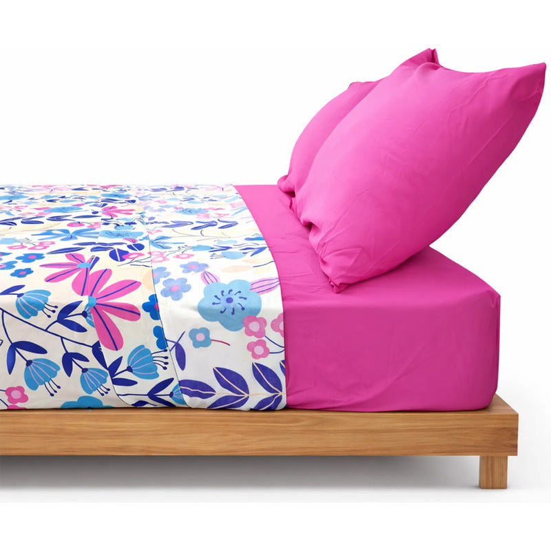 Juego De Sabanas Matrimonial 6pz Tacto Algodón Ultra Suave Multicolor Fucsia Floreado