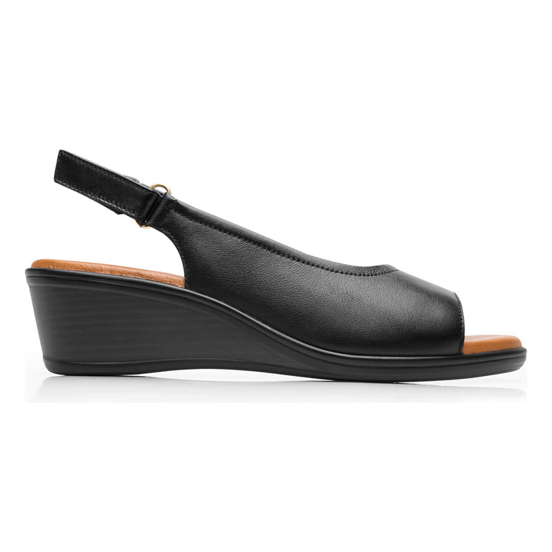 Sandalia Cuña Baja Para Mujer Mod.123717 Marca Flexi® Negro Liso 24.5 Mx