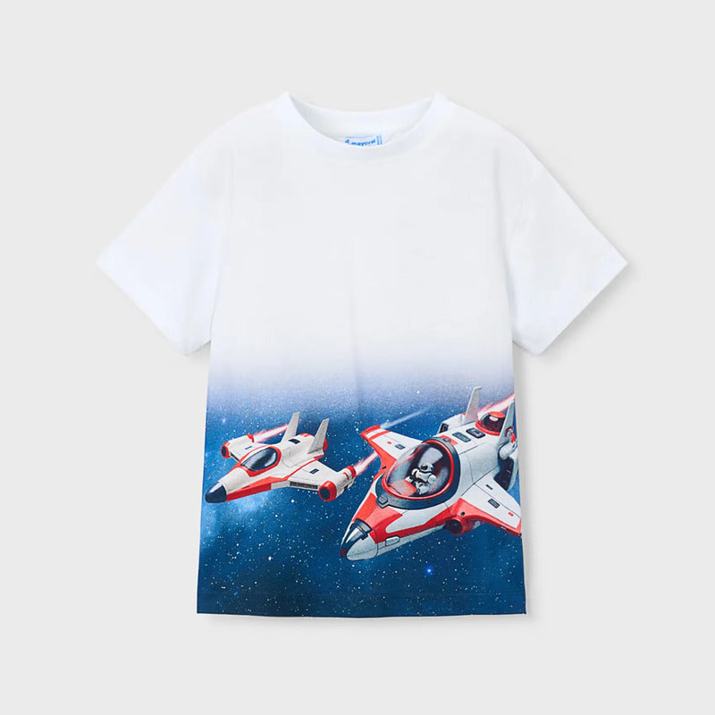 Playera Casual De Niño Mod.3071 Marca Mayoral® Blanco Naves 4 Años Lisa